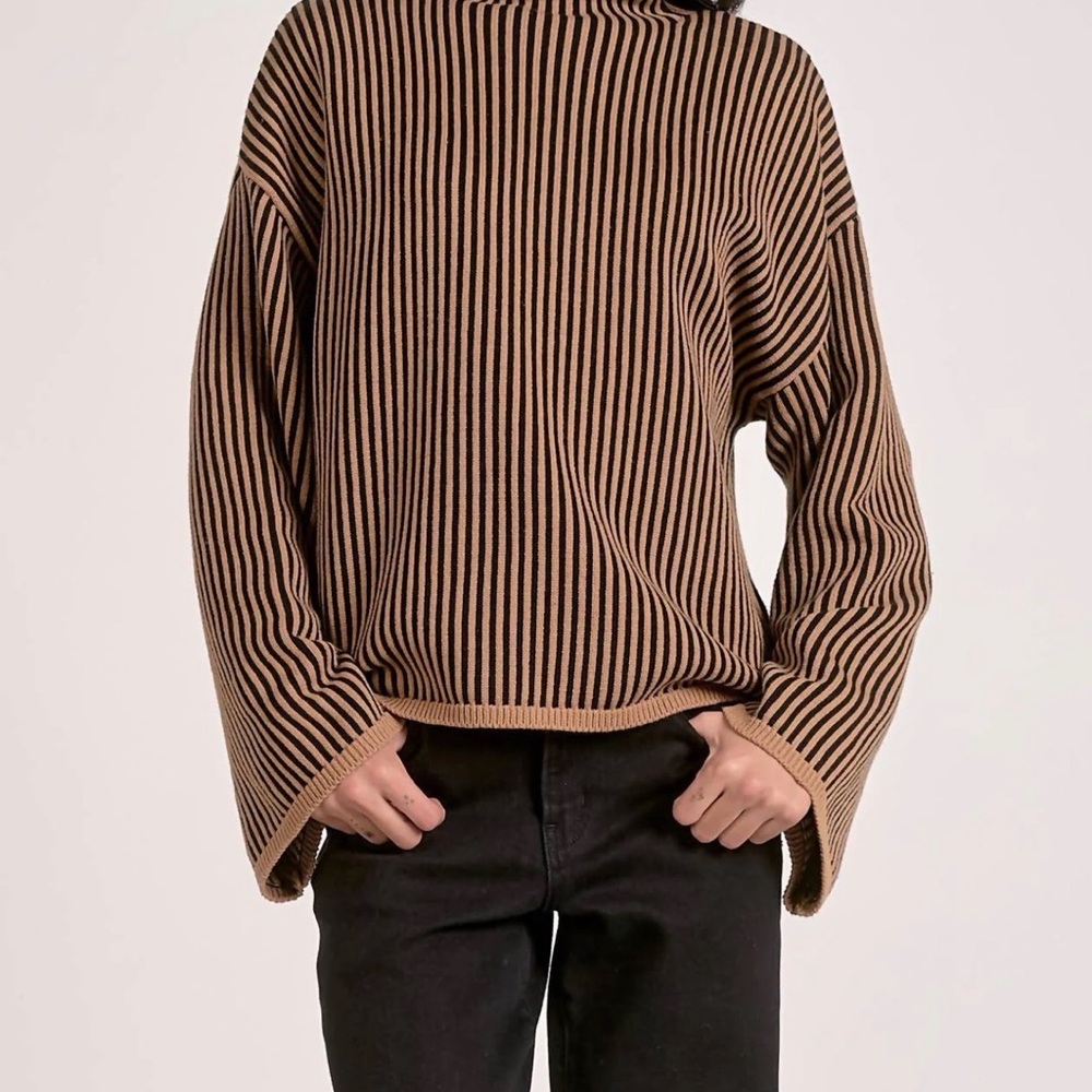 Elan Black and Brown Striped Turtleneck Top NWT